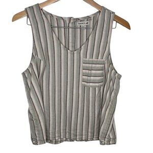 Toad & Co Tan Striped Hemp Back Button Tank Women Size XL
